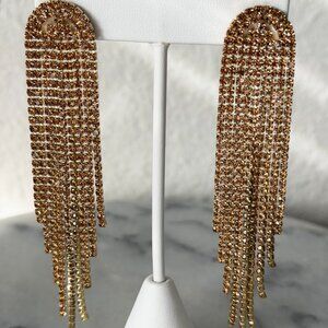 NEW Plush Life Champagne Crystal Fringe Drop Long Earrings